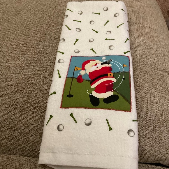 🌸3 for $18🌸 Christmas “Golfing Santa” W Golf Tees St. Nicholas Kitchen Towel - Picture 7 of 7